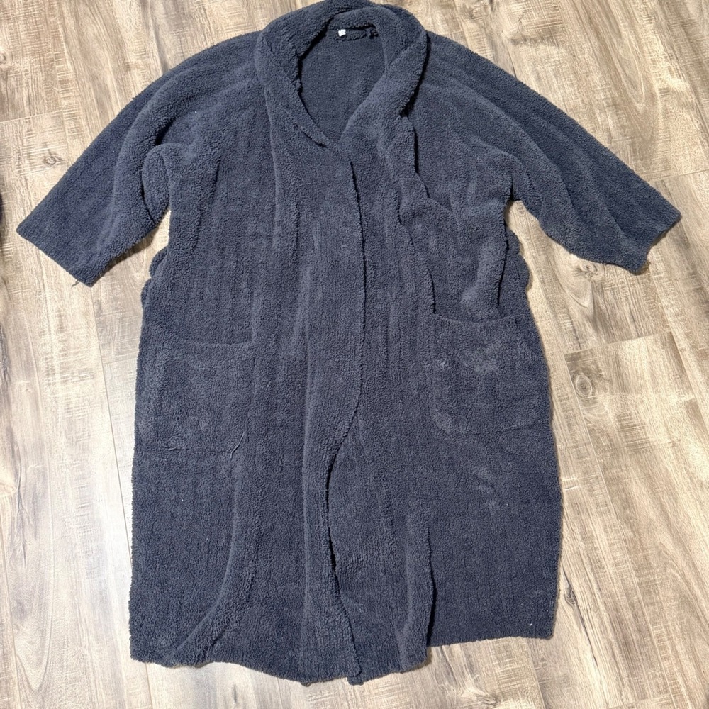 Pottery Barn Teddy Bear Fleece Robe Charcoal Gray XL Plush Loungewear Shawl Coll